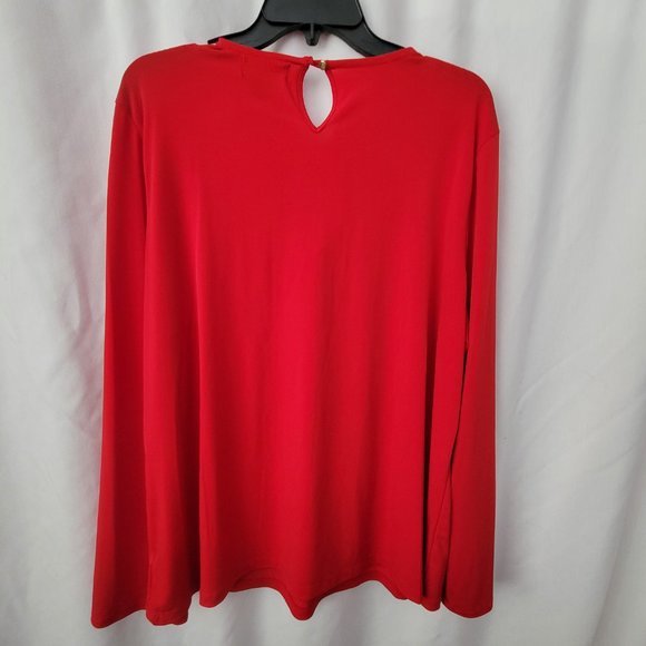 Liz Claiborne Career Red Blouse embellished long sleeves keyhole dressy XXL GUC - Picture 3 of 13